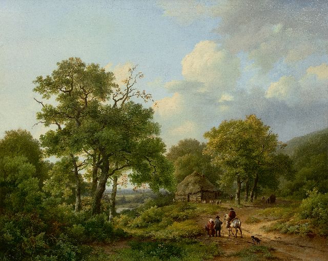 Marinus Adrianus Koekkoek I | Waldlandschaft mit Landleuten und Reiter, Öl auf Leinwand, 70,0 x 84,0 cm, Unterzeichnet r.u.