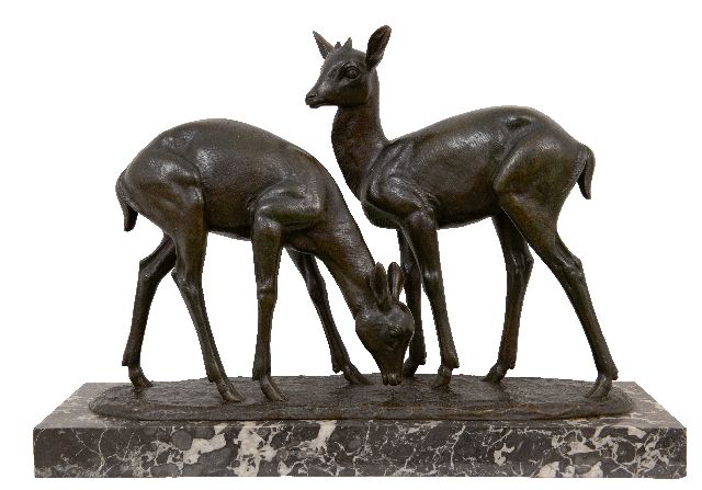 Irénée Rochard | Zwei Rehe, Bronze, 37,0 x 53,0 cm, Unterzeichnet auf der Basis