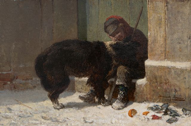 Henriette Ronner | Junge mit seinem Hund im Schnee, Öl auf Leinwand, 37,5 x 56,4 cm, Unterzeichnet u.r.