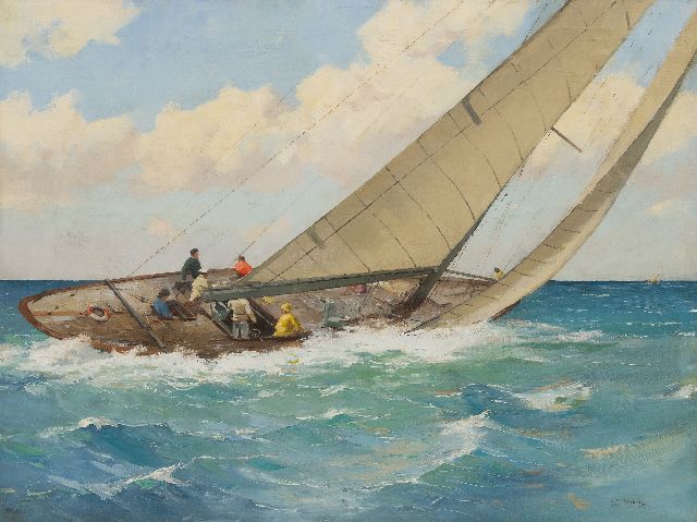 Evert Jan Ligtelijn | Segelyacht in einer Regatta, Öl auf Leinwand, 60,2 x 79,6 cm, Unterzeichnet r.u.