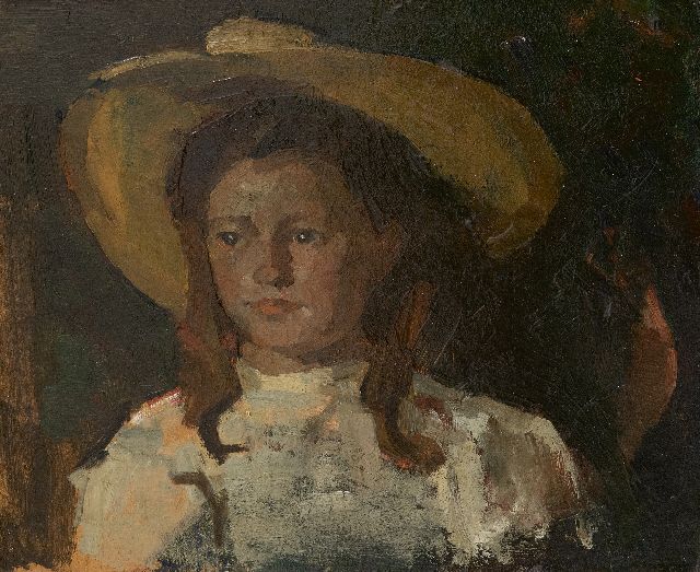 Louise Fritzlin | Fokeltje mit gelbem Hut, Öl auf Holzfaser auf Holz, 31,7 x 36,7 cm, zu datieren 1908