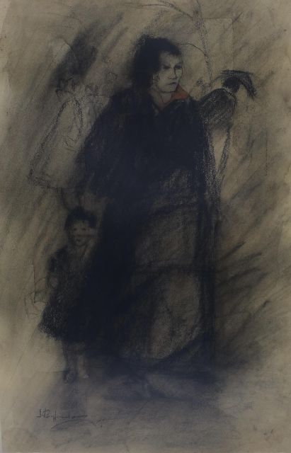 Jan Rijlaarsdam | Mutter und Kind, Holzkohle und Aquarell auf Papier, 54,0 x 35,5 cm, Unterzeichnet u.l.