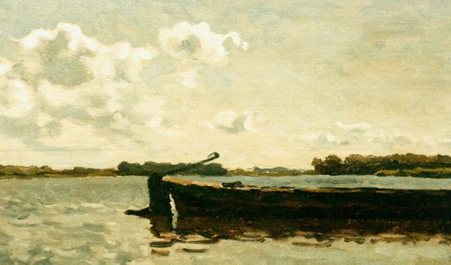 Willem Bastiaan Tholen | A moored flatboat, Öl auf Leinwand auf Holz, 25,3 x 38,7 cm, signed l.r. und dated '11