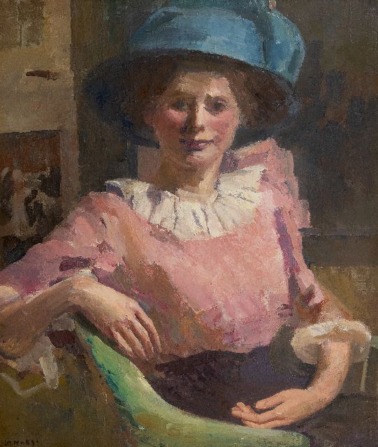 Maks C.J.  | Frau mit blauem Hut, Öl auf Leinwand 67,0 x 57,2 cm, Unterzeichnet u.l.