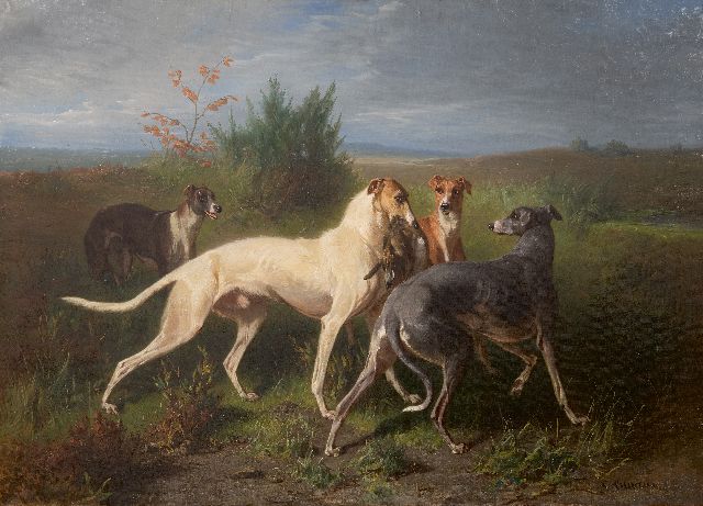 Conradijn Cunaeus | Jagdhunde mit Beute, Öl auf Leinwand, 65,8 x 90,2 cm, Unterzeichnet u.r.
