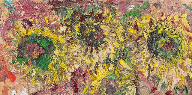 Marc Mulders | Zonnebloemen Herfst II (Sonnenblumen Herbst II), Öl auf Leinwand, 30,2 x 60,0 cm, Unterzeichnet im Verso und datiert im Verso sept. 97