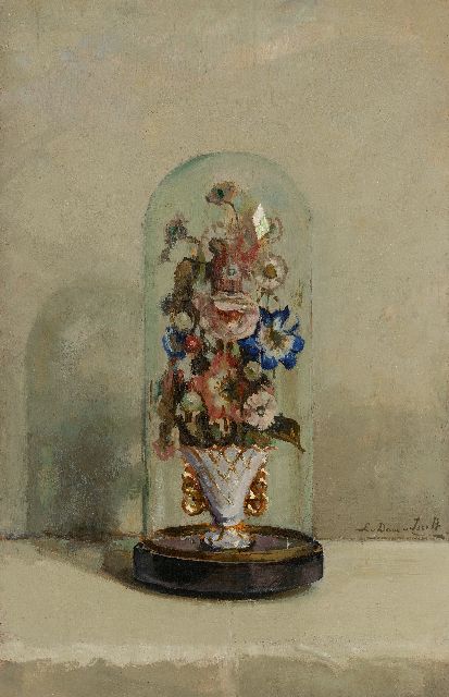 Lucie van Dam van Isselt | Blumen unter Glaskuppel, Öl auf Holz, 59,9 x 38,8 cm, Unterzeichnet u.r.