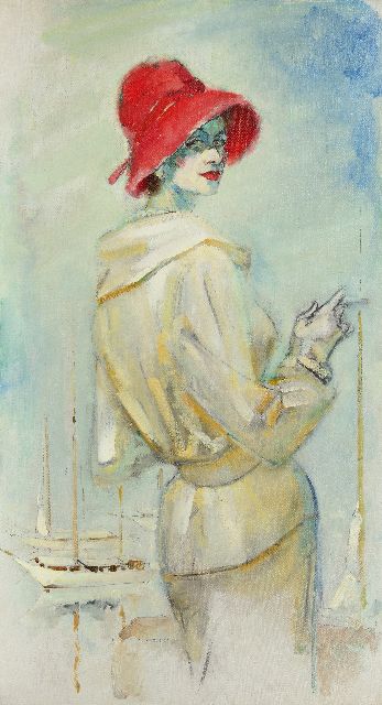 Dirk Kruizinga | Modische Frau mit rotem Hut, Öl auf Leinwand, 109,8 x 60,3 cm