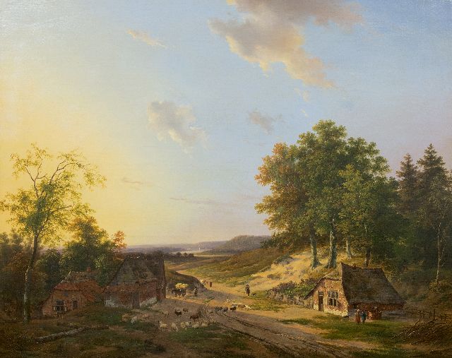 Andreas Schelfhout | Flusslandschaft mit Hirten und Landleuten, Öl auf Leinwand, 75,0 x 94,5 cm, Unterzeichnet l.i. und 1819