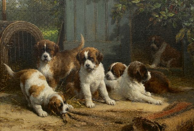 Otto Eerelman | Saint-Bernard pups, Öl auf Leinwand, 90,0 x 130,0 cm, signed l.l.