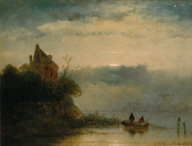John Franciscus Hoppenbrouwers | Avondstemming op het ijs, Öl auf Holz, 15,5 x 21,6 cm, gesigneerd r.o.