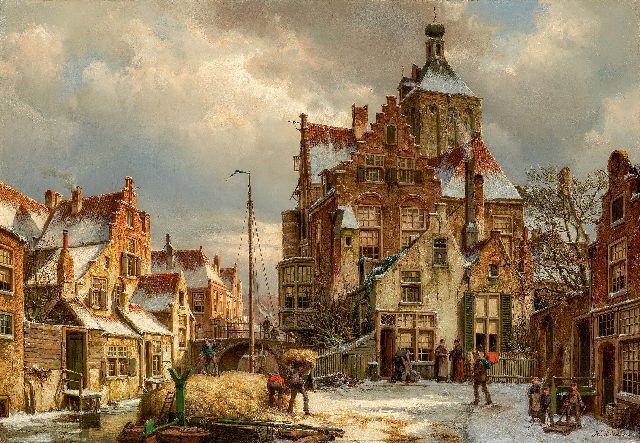 Willem Koekkoek | Winterstraßenszene in Culemborg, Öl auf Leinwand, 86,5 x 125,3 cm, Unterzeichnet u.r.