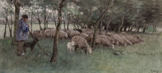 Anton Mauve | Ein Hirten mit seiner Herde, Aquarell auf Papier, 30,5 x 67,0 cm, Unterzeichnet u.r. und zu datieren um 1877