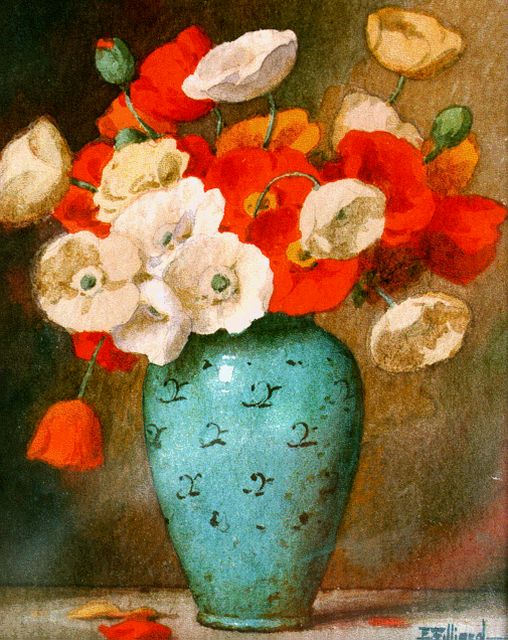 Filliard E.  | Poppies, Aquarell auf Papier 16,0 x 13,0 cm, signed l.r.