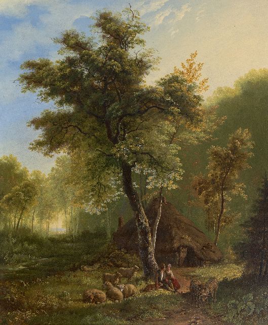 Willem Bodeman | Shepherd couple with sheep at a hut, Öl auf Tafel, 58,6 x 49,0 cm, Unterzeichnet m.u. und datiert 1856