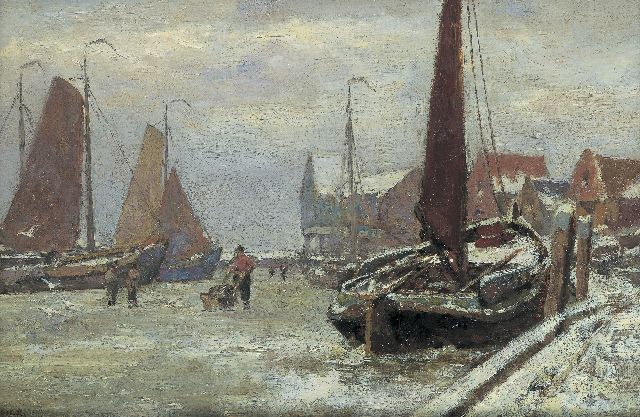 Gerard Koekkoek | Der Hafen von Volendam im Winter, Öl auf Leinwand, 20,1 x 30,0 cm, Unterzeichnet l.u.