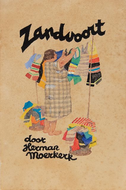 Herman Moerkerk | Zandvoort: das trocknen von Handtüchern und Badeanzügen 135 aquarellen, Aquarell auf Papier, 17,0 x 25,5 cm, Unterzeichnet u.l.