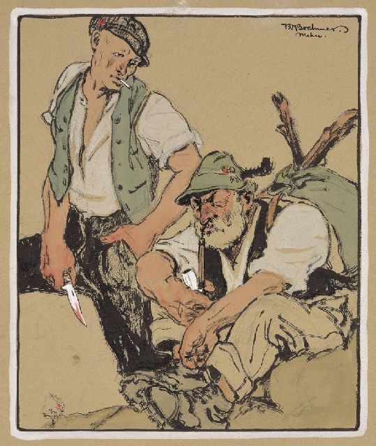 Boehmer K.W.  | Die Wilderer, Papier 24,5 x 20,4 cm, Unterzeichnet o.r. und ohne Rahmen