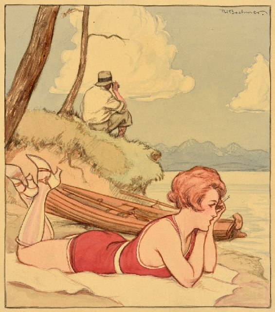 Boehmer K.W.  | Am Strand, Bleistift und Aquarell auf Papier 21,6 x 18,8 cm, Unterzeichnet r.o. und ohne Rahmen