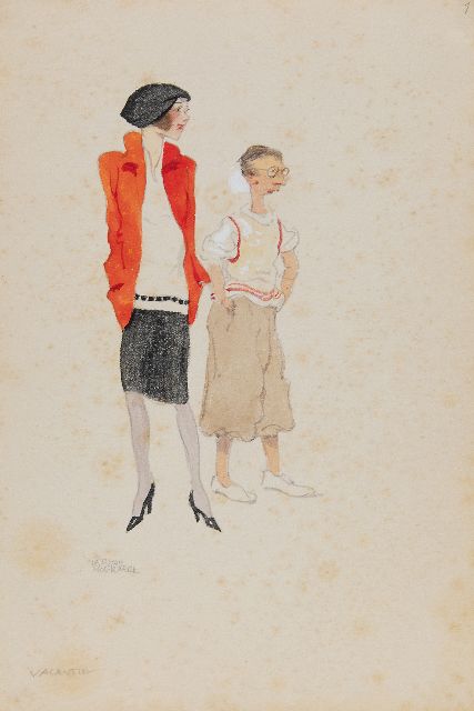 Herman Moerkerk | Feriën, Bleistift und Aquarell auf Papier, 25,5 x 17,1 cm, Unterzeichnet u.l.