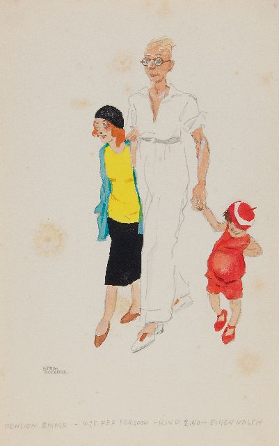 Herman Moerkerk | Pension Emma – 4,75 pro Person – Kind 2,40 – eigene Wäscherei, Bleistift und Aquarell auf Papier, 25,5 x 16,6 cm, Unterzeichnet u.l.