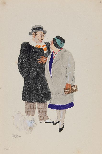 Herman Moerkerk | Streitendes Paar, Bleistift und Aquarell auf Papier, 25,5 x 17,1 cm, Unterzeichnet u.l.