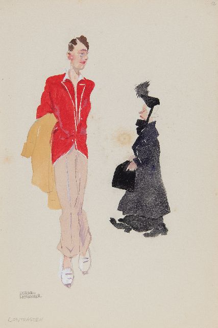 Herman Moerkerk | Kontraste, Bleistift und Aquarell auf Papier, 25,5 x 17,0 cm, Unterzeichnet u.l.