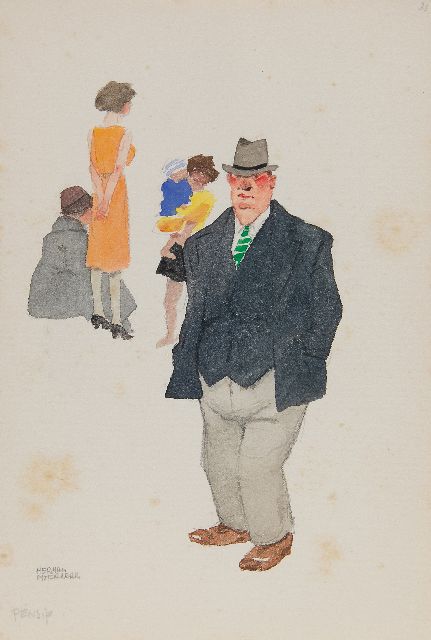 Herman Moerkerk | Pensif, Bleistift und Aquarell auf Papier, 25,5 x 17,1 cm, Unterzeichnet u.l.