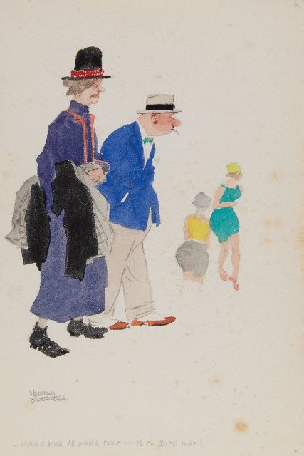 Herman Moerkerk | ...Was guckst du da, Dolf... Stimmt etwas nicht?, Bleistift und Aquarell auf Papier, 25,5 x 17,1 cm, Unterzeichnet u.l.
