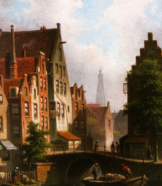 Hilverdink E.A.  | A view of the Langebrugsteeg, Öl auf Holz 17,3 x 13,5 cm, signed l.l. with initials und dated '74