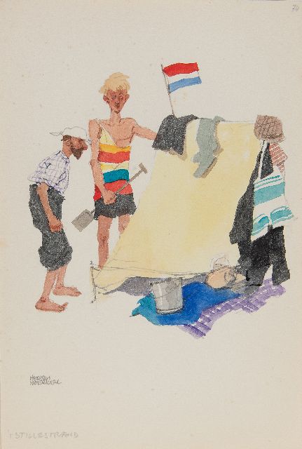 Herman Moerkerk | Der ruhige Strand, Bleistift und Aquarell auf Papier, 25,5 x 17,1 cm, Unterzeichnet u.l.
