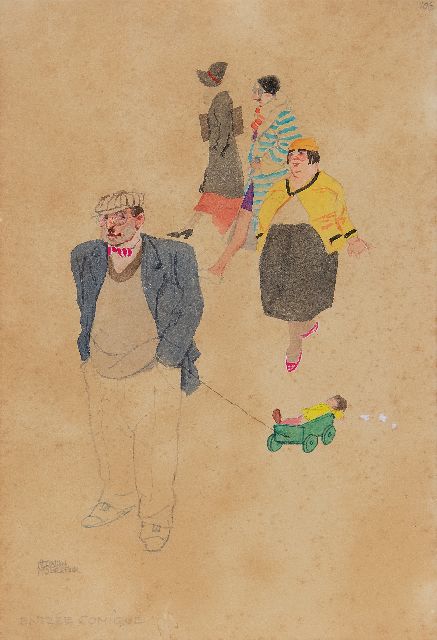 Herman Moerkerk | Komischer Eingang, Bleistift und Aquarell auf Papier, 25,6 x 17,3 cm, Unterzeichnet u.l.