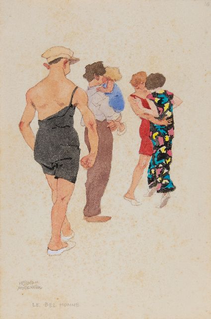 Herman Moerkerk | Der gutaussehende Mann, Bleistift und Aquarell auf Papier, 25,5 x 17,0 cm, Unterzeichnet u.l.