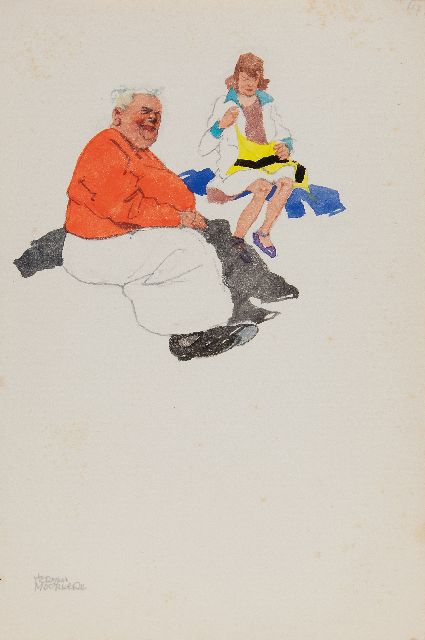 Herman Moerkerk | Am Strand von Zandvoort, Bleistift und Aquarell auf Papier, 25,5 x 17,1 cm, Unterzeichnet u.l.