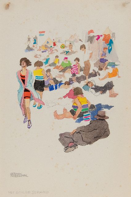 Herman Moerkerk | Der ruhige Strand, Bleistift und Aquarell auf Papier, 25,5 x 17,0 cm, Unterzeichnet u.l.