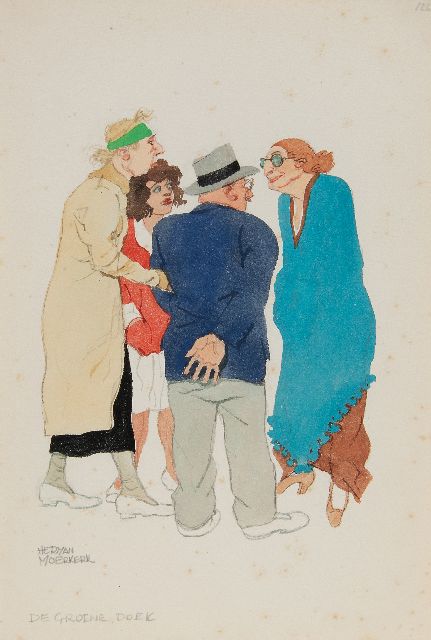 Herman Moerkerk | Rendez-vous am Strand, Bleistift und Aquarell auf Papier, 25,5 x 17,2 cm, Unterzeichnet u.l.
