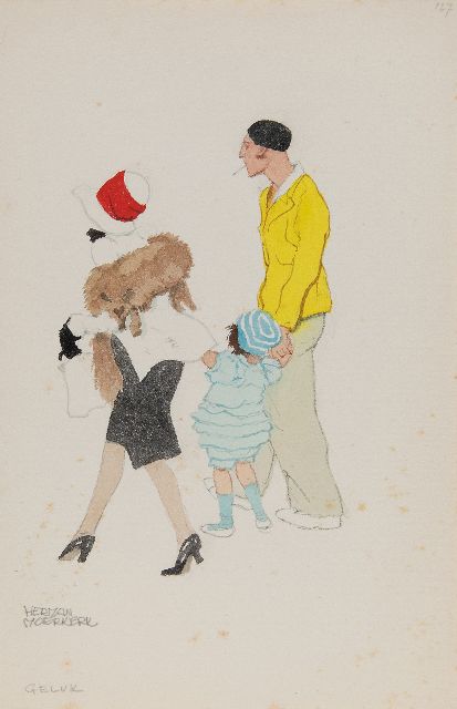 Herman Moerkerk | Glück, Bleistift und Aquarell auf Papier, 25,5 x 16,5 cm, Unterzeichnet u.l.