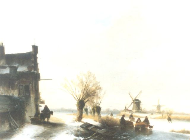 John Franciscus Hoppenbrouwers | A winter landscape with skaters on the ice, Öl auf Holz, 51,3 x 68,3 cm, signed l.l.