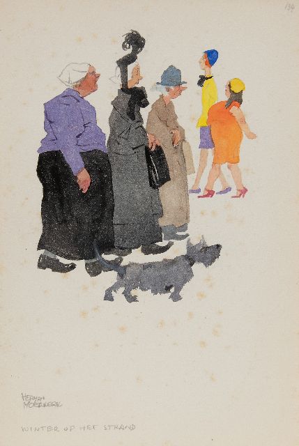 Herman Moerkerk | Winter am Strand, Bleistift und Aquarell auf Papier, 25,6 x 17,2 cm, Unterzeichnet u.l.