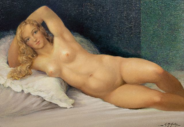 Gilbert Maurice Hubin | Ruhender weiblicher Akt, Öl auf Leinwand, 74,0 x 102,2 cm, Unterzeichnet u.r.