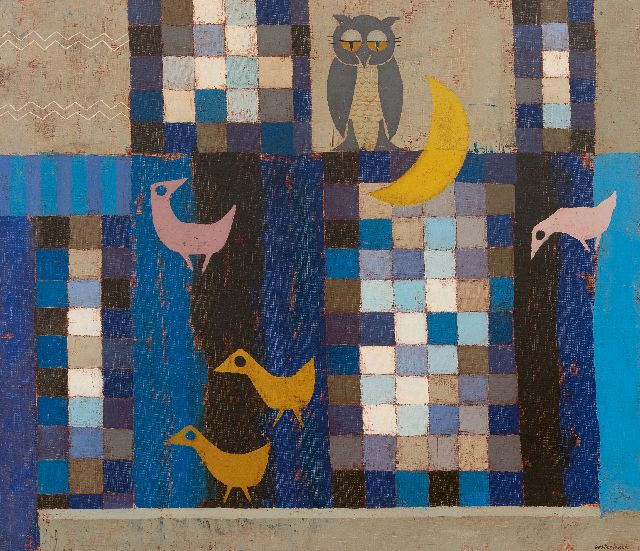 Oosterlynck J.E.  | Vögel im Park, 80,0 x 80,0 cm, Unterzeichnet r.u.