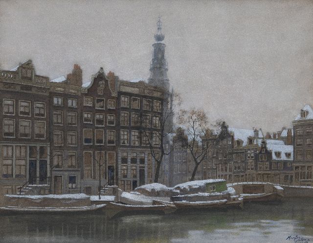 Galema A.  | Amsterdam im Winter, mit Blick auf den Zuiderkerkstoren, Aquarell auf Papier 52,0 x 66,5 cm, Unterzeichnet u.r. und without frame