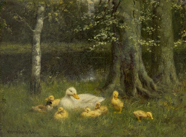Constant Artz | Entenfamilie am Waldteich, Öl auf Leinwand, 18,6 x 24,3 cm, Unterzeichnet u.l.