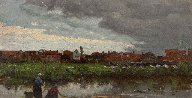 Mesdag H.W.  | Bleichfeldern an einem Fluss, Öl auf Leinwand auf Holz 29,3 x 56,0 cm, Unterzeichnet u.l. Signaturreste