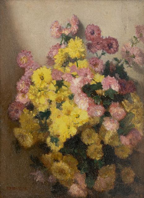 Marie Wandscheer | Herbstchrysanthemen, Öl auf Holz, 41,0 x 30,1 cm, Unterzeichnet l.u. und verso