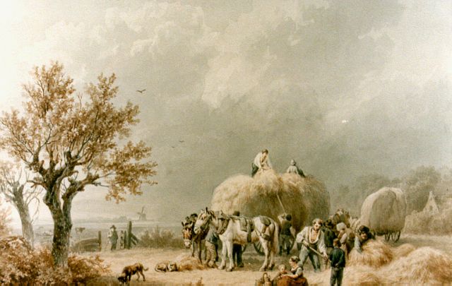 Barend Cornelis Koekkoek | Hay harvest, Aquarell auf Papier, 31,6 x 38,3 cm, Unterzeichnet r.u. und datiert 1838