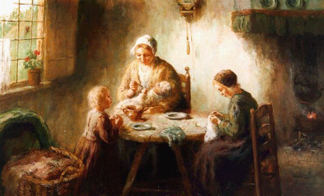 Bouter C.W.  | Feeding the baby, Öl auf Leinwand 51,0 x 71,2 cm, signed l.r.