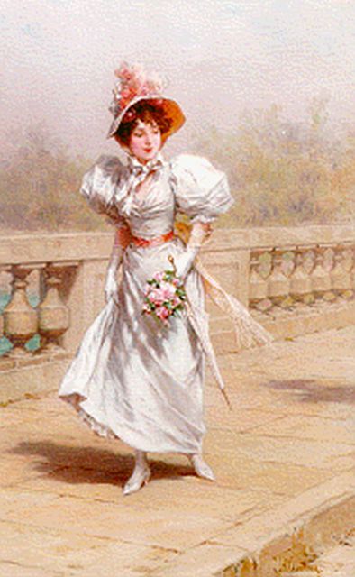 Frederik Hendrik Kaemmerer | An elegant young lady strolling, Öl auf Leinwand, 46,0 x 32,5 cm, signed l.r.