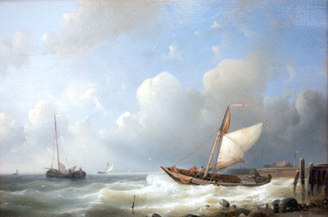 Abraham Hulk | Vessels returning to harbour, Öl auf Holz, 21,6 x 31,7 cm, signed l.l.
