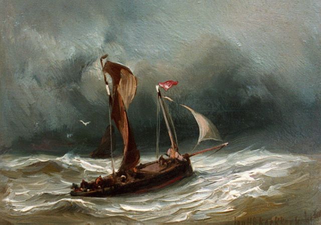Jan H.B. Koekkoek | Shipping on choppy waters, Öl auf Holz, 9,5 x 12,0 cm, signed l.r.